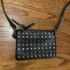 Black Studded Crossbody Purse Wallet Wrist Strap